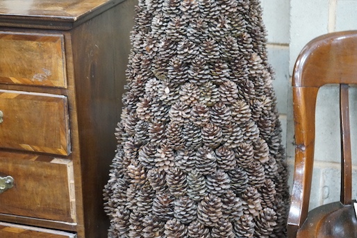 A pine cone tree ornament, height 156cm and three pine cone ball ornaments